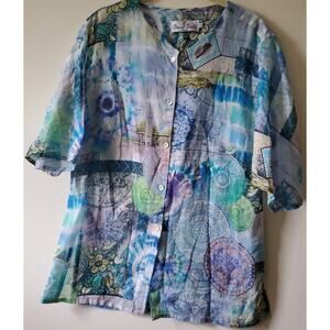 Eleanore Emaldi Paris Blouse Size S / M Cotton Made In Italy Watercolor Mandalas